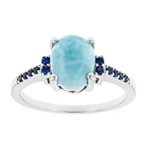 Màu xanh larimar và phòng thí nghiệm tạo ra màu xanh sapphire Rhodium trên sterling bạc vòng 0.10ctw Thiết kế vòng