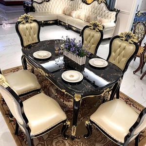 Mô Hình Pháp Thiết Kế Mới Nhất Của Gỗ Mun Đá Cẩm Thạch Màu Đen Bàn Ăn Cổ Bằng Gỗ Với 6 Ghế - Product Image 3