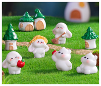 Résine Mini Arbre Maison Mode Dessin Animé 3D Ours Lapin Cimetière Figurines Terrarium Miniature Animaux Mini Figurines En Gros