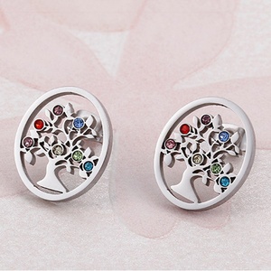 Popular Famous Hollow Round <b>Tree</b> of Life <b>Crystal</b> Stainless Steel Necklace Jewelry Sets - Product Image 5