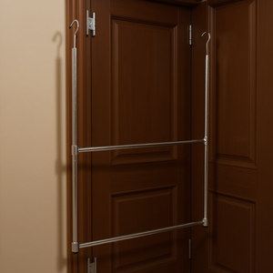 Porte-vêtements portable à 2 niveaux en chrome, réglable, gain de place, accessoire de placard pour le rangement des vêtements derrière les portes - Product Image 2