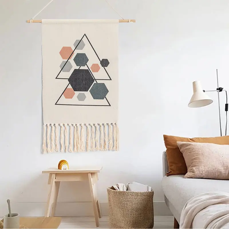 Home Boho Dekor Makramee Baumwolle Quaste Handgemachte gewebte Wandbehang Wandteppich Geometrische Leinwand Wandteppich