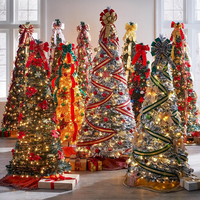 Hochwertiger, vollständig dekorierter, ferngesteuerter 350 warmweißer Lichter-Weihnachtsbaum mit 1,80 m Standfuß in Rot-Gold für die Weihnachtsdekoration