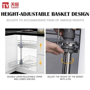 TIANYI Heavy Duty Chrome Steel Magic Corner <b>Pull</b> <b>Out</b> <b>Basket</b> 180° Revolving <b>Kitchen</b> Cabinet Storage Carousel - Product Image 5