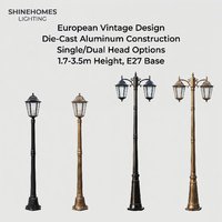 Lampadaire extérieur vintage en aluminium moulé sous pression, personnalisable, à tête simple ou double, 1,7-3,5 m, E27, pour jardin, parc communautaire