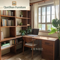 Table d'angle en bois massif en forme de L et bibliothèque, table double tout-en-un, bureau d'étude, bureau d'ordinateur