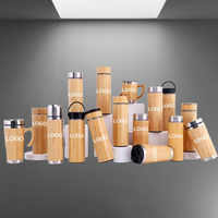 Botol minum termal 17oz 500ml, botol minum kayu bambu dinding ganda terisolasi, desain Modern, Infuser teh panjang, teh air dewasa
