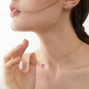 Collar YILUN de Plata de Ley 925 con Dos Círculos, Diamante Rosa CZ, Chapado en Oro Rosa, Joyería para Regalo del Día de San Valentín - Product Image 4