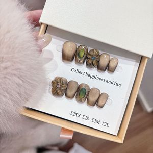 <span class=keywords><strong>Uñas</strong></span> postizas de ojo de gato <span class=keywords><strong>con</strong></span> diseño floral, de alta gama, desmontables, estilo sencillo y elegante. - Product Image 3
