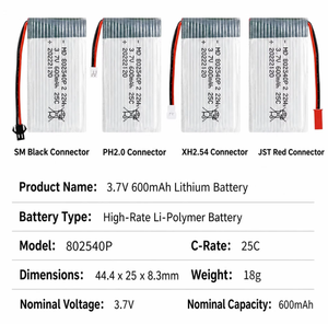 3,7V 600mAh 25C Hochleistungs-Wiederaufladbare Li-Ionen-Batterie für RC-Drohnen (Syma X5/X5C/X5SC/<span class=keywords><strong>X5SW</strong></span>/Cheerson CX30W/Skytech M68) Vorrätig - Product Image 6