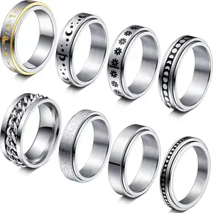 Decompress Anxiety Moon Animal Spin Good Luck Custom ring 316L Stainless Steel Jewelry Spinner ring for couple jewelry