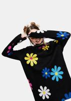 Pabrik Kustom Wanita Lengan Panjang Pullover Pelangi Pola Bunga Kebesaran Fit Intarsia Sweater Rajut