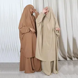 批发伊斯兰服装高品质Jilbab谦虚Nida Niqab Khimar Abaya穆斯林蝴蝶两件套祈祷Abaya Jilbab