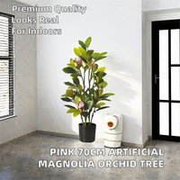 Lvyun (Green Melody) Árbol de Magnolia Artificial de Plástico de 70 cm, Orquídea de Aspecto Natural, Flor de Orquídea Rosa, Planta de Interior