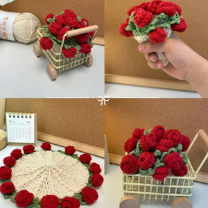 Sous-verres DIY en forme de bouquet de roses, mini sous-verres fleuris tricotés à la main, sous-verres créatifs en crochet, cadeau pour la fête des mères - Product Image 4