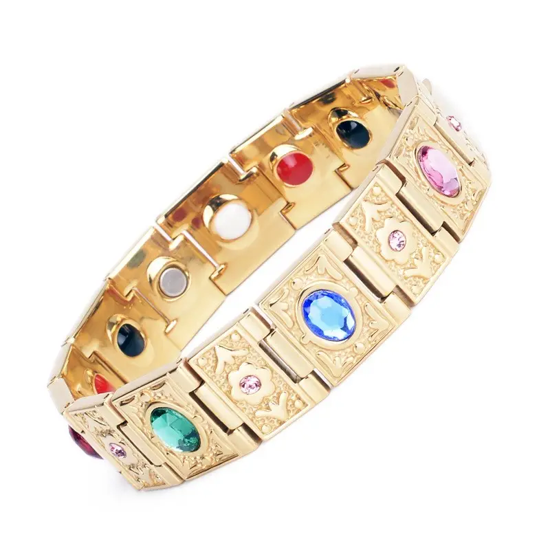 Light Luxury Trendy Retro Gold-plated Bracelets Seven-color Gemstone Bracelet For Men