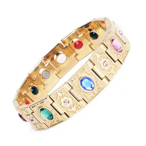 Lichte Luxe Trendy Retro Vergulde Armbanden Zeven Kleuren Edelsteen Armband Voor Mannen