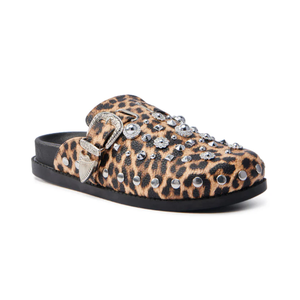 Mules pour femmes à imprimé léopard, ornées de strass et de rivets, avec boucle, style décontracté, à enfiler, tendance - Product Image 5