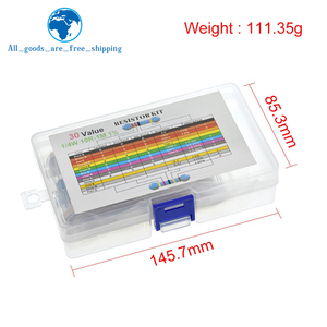 TZT-Paquete de resistencias de película metálica, Kit surtido de 1K, 10K, 600 K, 220ohm, 1M, 1% unids/set, 30 tipos, 1/4W, 100 unids/set - Product Image 2