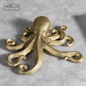 Arte e artesanato para decoração de casa, estatueta de cerâmica de polvo dourado merlin, decoração nórdica para escritório e escritório