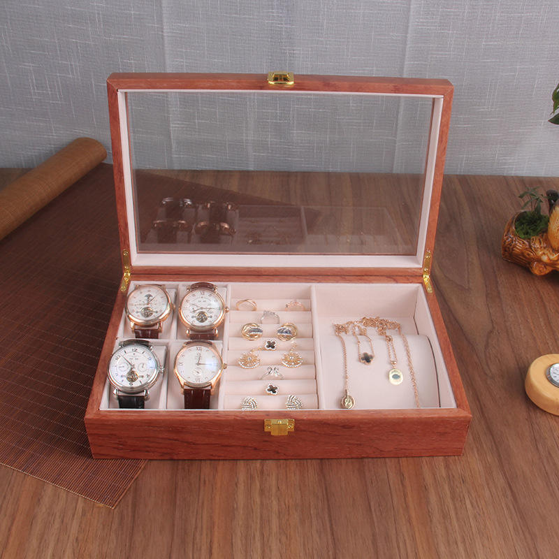4+2 wooden safflower pear watch jewelry box/inside beige