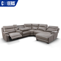 MANWAH CHEERS Europäisches Elektrisches Echtleder-Sektionalsofa Modulares Ecksofa mit Liegefunktion für Wohnzimmermöbel mit Chaiselongue
