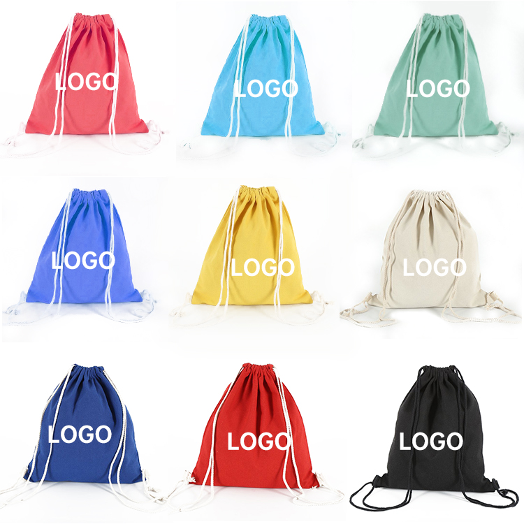 Hot Selling Custom Logo Printing Drawstring Bags Cotton Drawstring Keep It Calico Bag Custom Drawstring Backpack