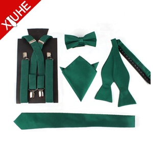 Juego de <span class=keywords><strong>tirantes</strong></span> de color liso verde oscuro de tela elástica de Zhejiang con lazo, corbata, <span class=keywords><strong>pajarita</strong></span> <span class=keywords><strong>y</strong></span> pañuelo - Product Image 2