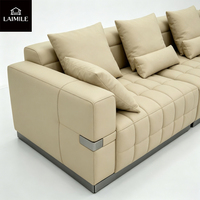 Canapé d'angle modulaire en forme de L, personnalisable, en cuir, avec chaise longue et table d'appoint, pour salon ou villa