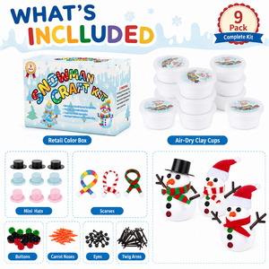 Kit de Manualidades de Muñeco de Nieve Navideño al por Mayor, Paquete de 9, Arcilla de Secado al Aire, Haz tu Propio Muñeco de Nieve, Regalos para Calcetines Navideños, Certificado por CPSIA, ASTM y CE - Product Image 2