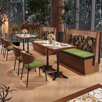 Ensemble de mobilier commercial pour restaurant : table et chaises de café, design moderne en bois massif et structure métallique, idéal pour hôtel