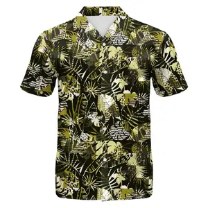 Custom 100% Polyester Bloem Bedrukt Vakantie Strandshirt Zomer Heren Korte Mouw Hawaiian Knoopshirt