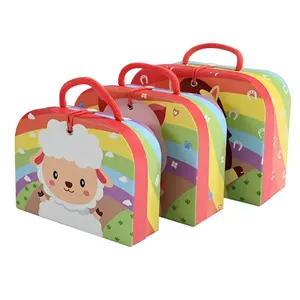 Luxury Kid Memory Keepsake Suitcase Gift Box with handle Pig animal printing paperboard toy food suitcases