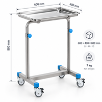 Chariot à double bras en acier inoxydable pour salle d'opération avec roues pour le placement et l'organisation mobile des instruments chirurgicaux