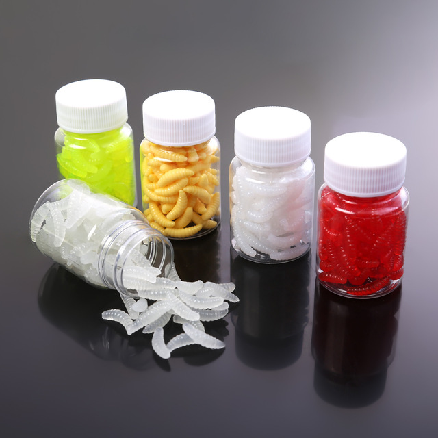 100pcs Soft Silicone Maggot Fishing Lures 2cm 0.28g Glow Worm Bait for Trout Bass Carp Freshwater Saltwater Fishing Tackle