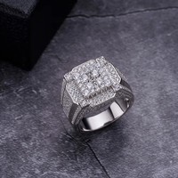 Testeur de diamants Pass, bijoux hip-hop, argent sterling 925, serti de diamants, bague ronde en moissanite VVS, forme carrée, pour hommes