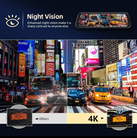10 pouces 4K + 1080P enregistreur d'entraînement rétroviseur de voiture caméra de bord avant et arrière avec double objectif Wifi GPS moniteur de stationnement Vision nocturne