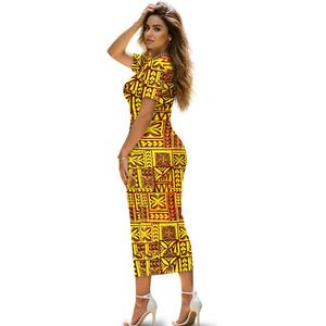 Falda larga de manga corta con cuello redondo y diseño Tribal polinesio hecho a medida de talla grande, venta al por mayor, abrigo de cadera informal para mujer - Product Image 2