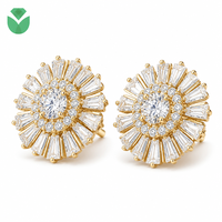 Boucles d'oreilles clous personnalisées en or 14K 18K avec diamant de laboratoire taille brillant rond D VVS, halo tournesol, certifiées IGI pour femme