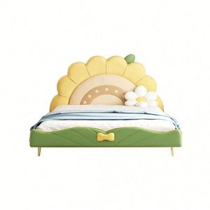Comfortable Modern Full Size Yellow Sunflower Kids Daybed Solid Wood <b>Frame</b> Cotton Upholstery Cartoon Design Bedroom Girls - Product Image 5