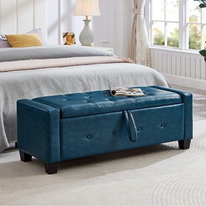 <span class=keywords><strong>Banc</strong></span> de rangement ottoman <span class=keywords><strong>bleu</strong></span> antique en similicuir avec cadre en bois, à rabat, capitonné, pour la fin du lit, la chambre, l'entrée ou le couloir - Product Image 3