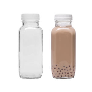 Bouteilles de boisson de jus en verre carré français transparent de 16oz 500ml avec couvercles - Product Image 2