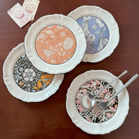 Plat de service plat vintage à fleurs de style français de 8 pouces, assiettes de dîner en porcelaine de luxe pour restaurant