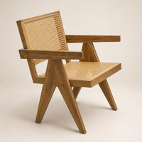 Chaise de salle à manger en bois de chêne massif et rotin naturel, style vintage du milieu du siècle, fauteuil Pierre Jeanneret, mobilier commercial pour restaurant et café