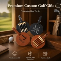 Logo Personnalisé Gravé Au Laser PU Cuir Golf Tee Holder-Forme Ronde Balle De Golf Marqueur Organisateur pour Sac De Golf Tag Cadeau En Gros