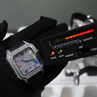 Rechteckige Hip-Hop-Lederuhr mit Automatikwerk, Luxuriöse Mechanische Modeuhr mit Edelstahlgehäuse und VVS Moissanit-Zeigern