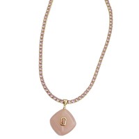 HX219 INS Collier Chaîne Tennis Classique Plaqué Or 18K, Pendentif Carré Géométrique en Résine, Style Rétro Luxe, Vente en Gros