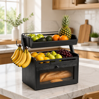 Bamboe houten 2-laags brooddoos keuken fruit organizer rek met haken aanrecht opbergkast
