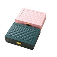 Boîte de rangement carrée en cuir à 2 niveaux haute capacité - Organisateur multifonctionnel verrouillable pour bijoux, colliers et cosmétiques