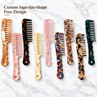 Peigne à cheveux Ume vintage en acétate de cellulose à dents larges, motif marbré, antistatique, avec poignée portable, logo personnalisé, vente en gros